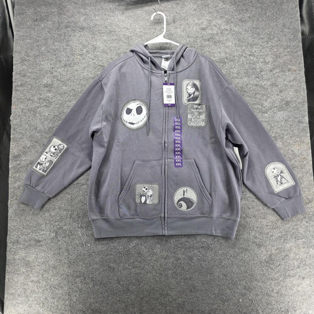 Disney Hoodie Womens XXL Gray Nightmare Before Christmas Jack Sally Full Zip